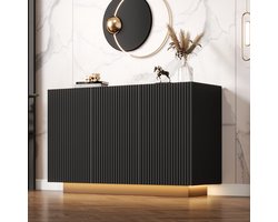 REDOM - Dressoir met LED verlichting - Grifloos ontwerp met verticale strepen - Bluetooth App bediening - Design - Woonkamer - MDF - Zwart - 120 x 40 x 75 cm
