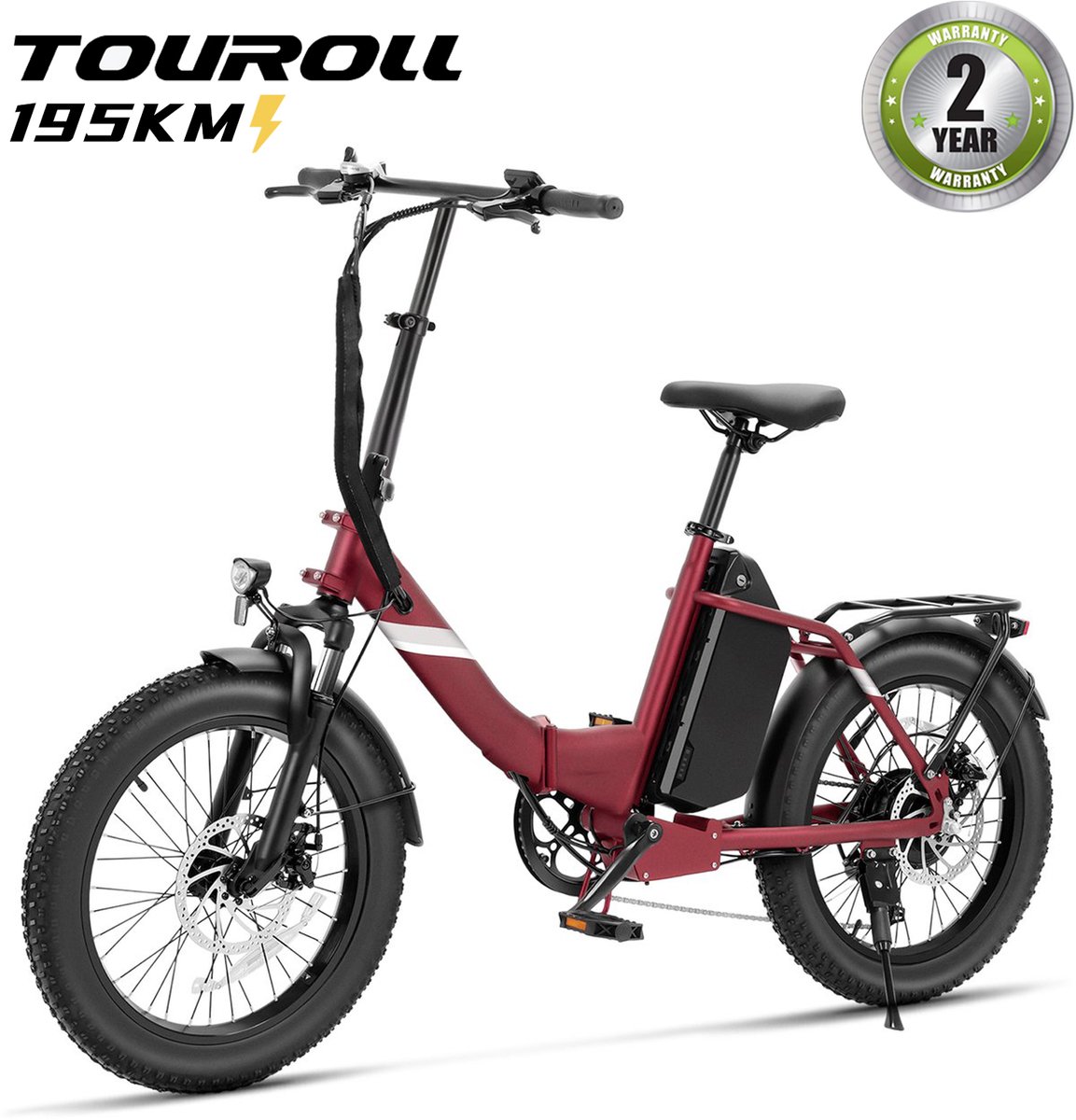 Touroll S3 Pro Opvouwbare Fatbike | 20"x3.0" Banden | 1296Wh Verwisselbare Accu | 195 km Actieradius | 50 Nm Motor | Voorvorkvering | Shimano 7 Versnellingen | E-Bike, ROOD