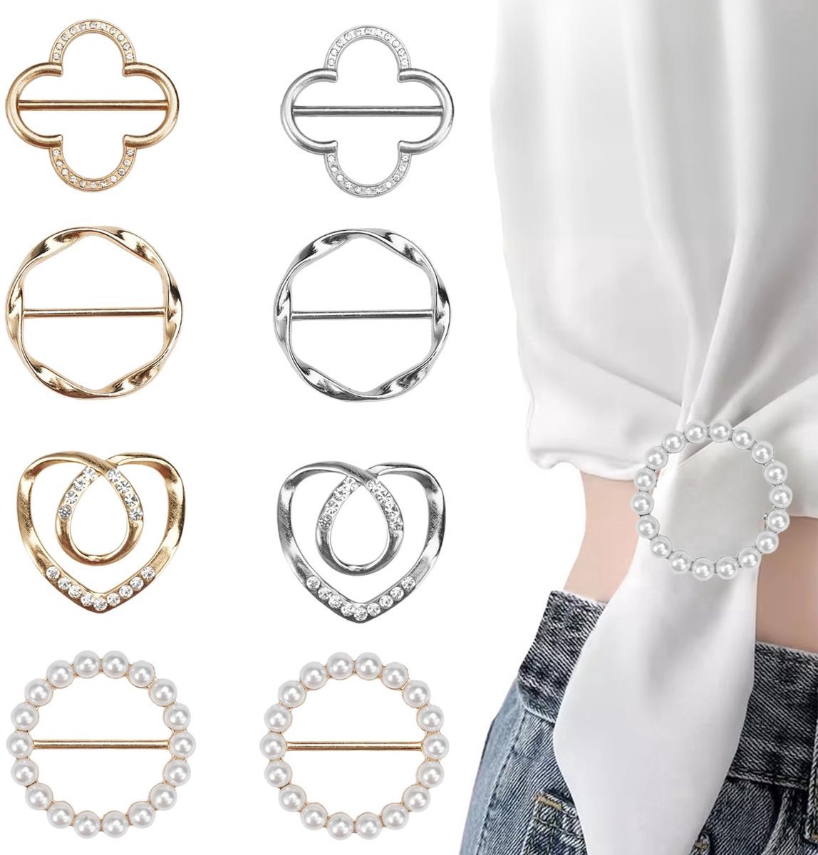 8 STUKS Sjaal Ring Clip - Parel Sjaal Ring Gesp Clips - Ronde T-shirt stropdas clips - Mode metalen cirkelclip - voor dameskleding - Kleding Decoratieve Accessoires - Metaal - sjaalklem - Vestklem - Vestsluiting - Vestspeld