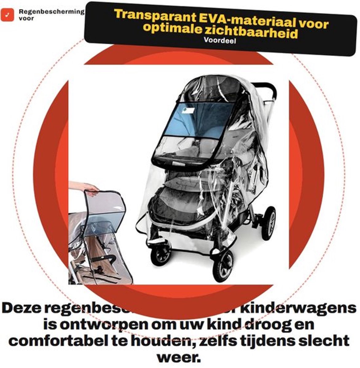 Dailygoods- Regenhoes met voorcontactvenster - Regenbescherming kinderwagen