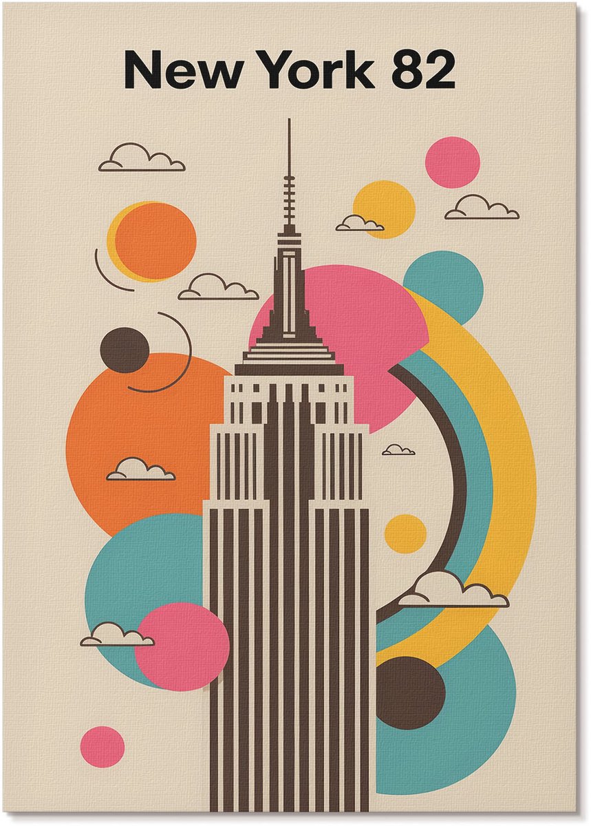 Tulup Canvas Poster Polycanvas - New York, Illustratie - A4 - Beige Poster - Rechthoek - Kunstposter - Woonkamer, Slaapkamer, Kantoor - Modern