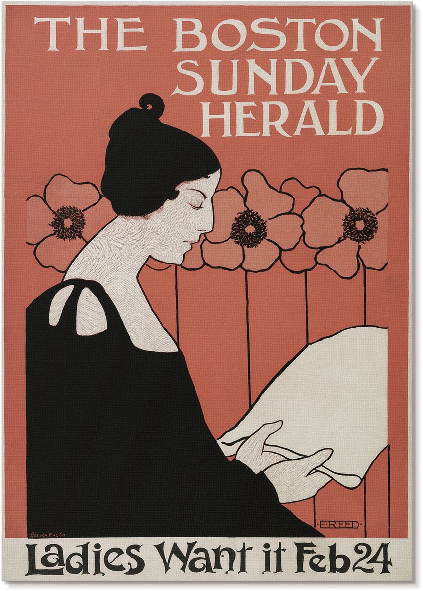 Tulup Polycanvas Wandposter - Vrouw Met Een Krant, Poster - A4 - Rood Wanddecoratie - Rechthoek - Interieurdecoratie - Woonkamer, Slaapkamer, Kantoor - Art deco