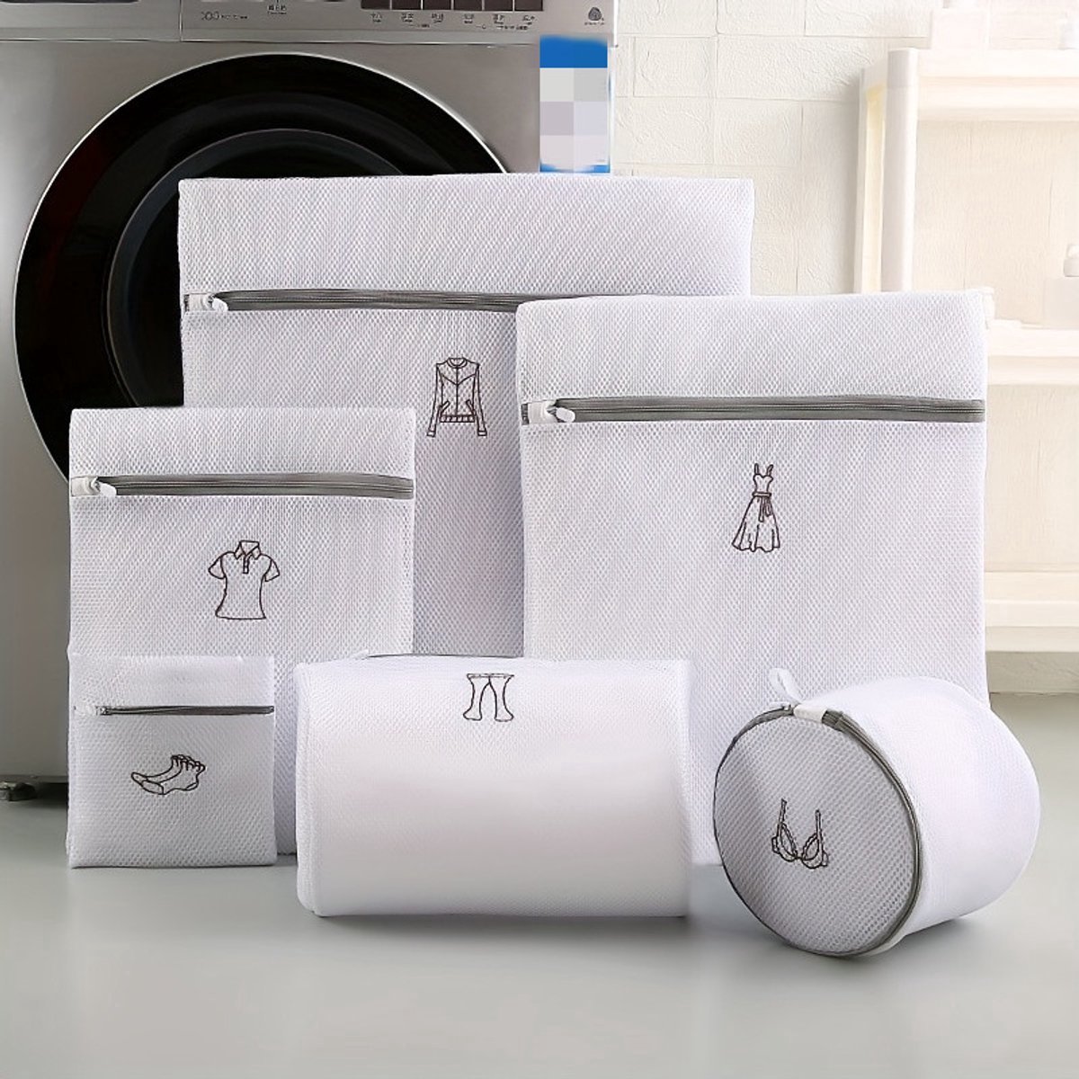 casalora - 6-delig Waszakken - Set voor de Wasmachine - Bescherming voor wasgoed - Ademende Mesh - Voor Kleding, Sok en Lingerie - Herbruikbaar - Groot met Rits - Wit
