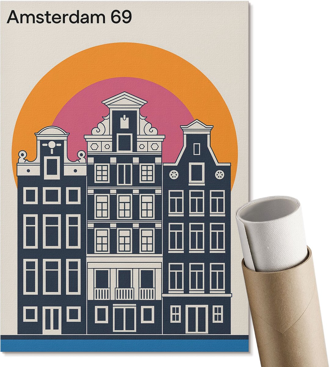 Coloray Polycanvas Wandposter - Amsterdamse Huurkazernen, Illustratie - A4 - Marine Poster - Rechthoek - Interieurdecoratie - Woonkamer, Slaapkamer, Kantoor - Modern