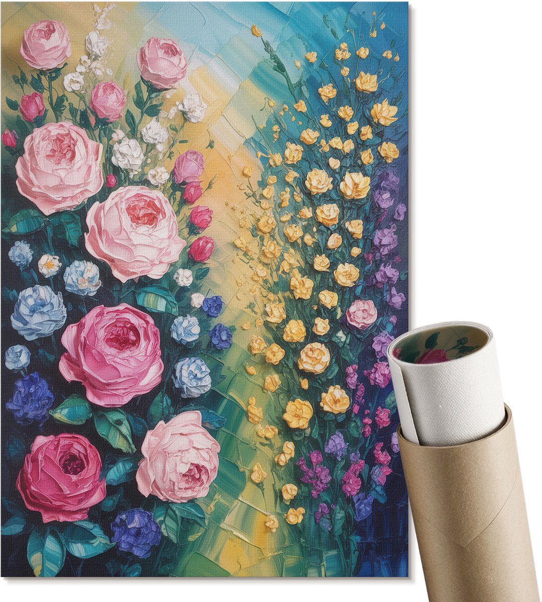 Coloray Canvas Poster Polycanvas - Bloemschilderij, Schilderen - A4 - Geel Patroon - Rechthoek - Decoratieve poster - Woonkamer, Slaapkamer, Kantoor - Romantisch