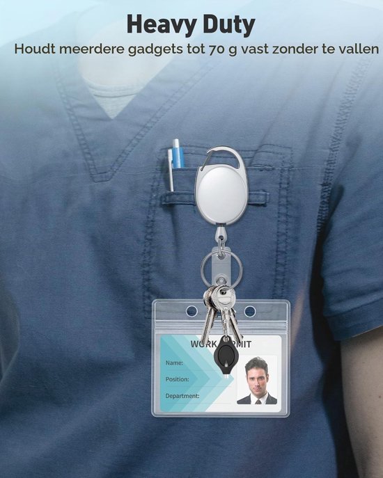 5 Stuks Retractable Badge Reels voor ID Kaarthouder - Stevige Sleutelhanger met Kleurige ABS Behuizing, RVS Veer en 60 cm Nylon Carabiner - Perfect voor Werk en Evenementen — afbeelding 5