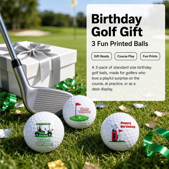 Golfballen 3 stuks - standaardformaat - vrolijke verjaardagsmotieven - leuk cadeau voor golfers - Vemera — afbeelding 3