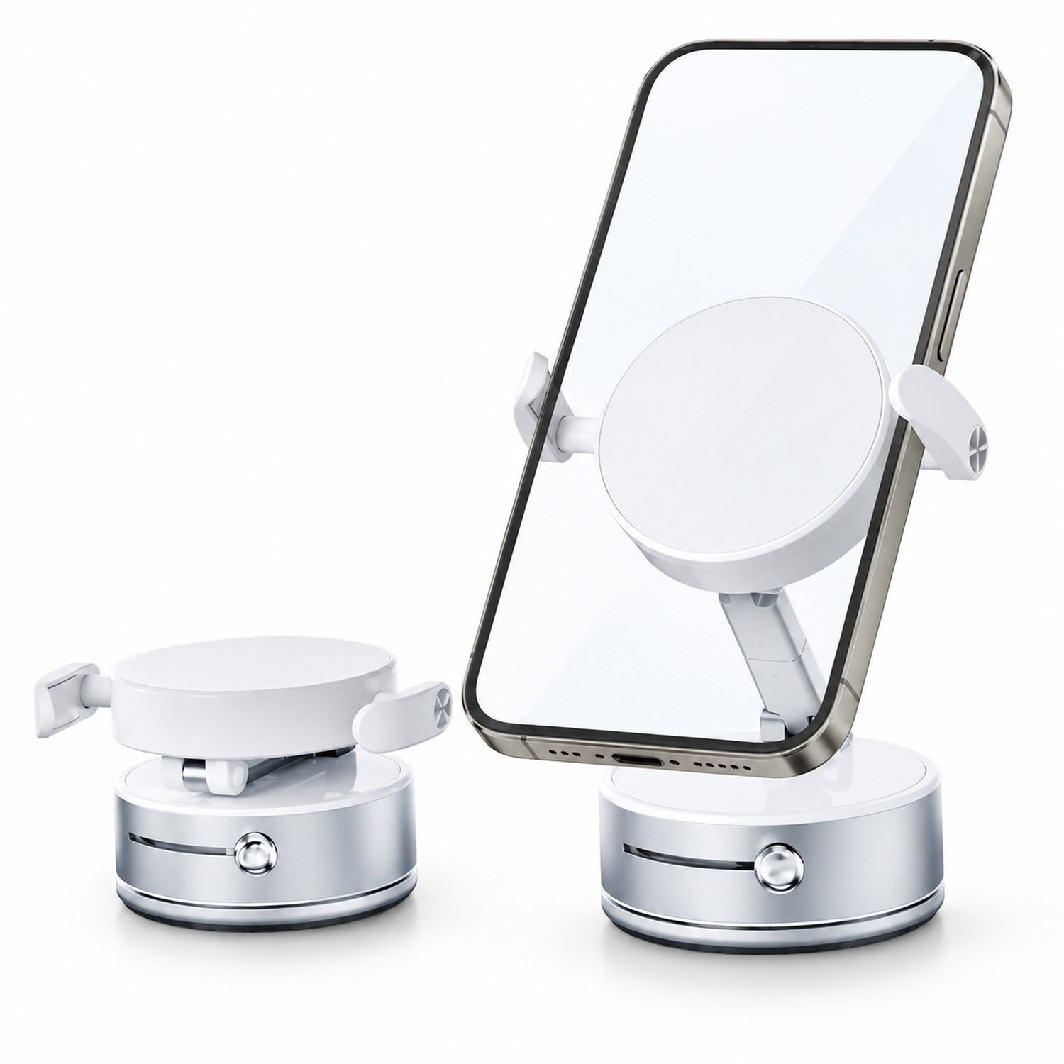 Telefoonhouder met vacuümzuignap, magneet en klem, uitschuifbaar, voor keuken en bureau, wit
