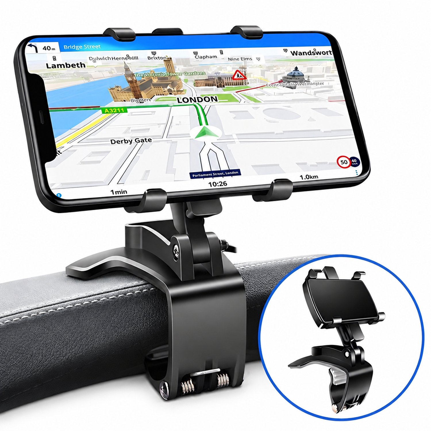 Telefoonhouders auto: telefoonhouder met dashboardklem, 1 stuk, ABS