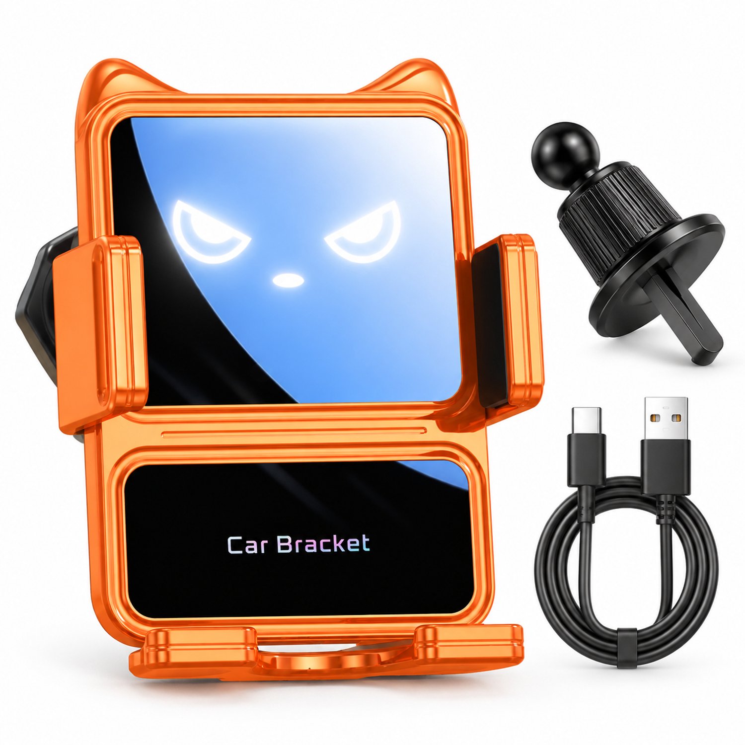 Telefoonhouders auto: oranje telefoonhouder voor ventilatierooster met 15 W draadloos opladen