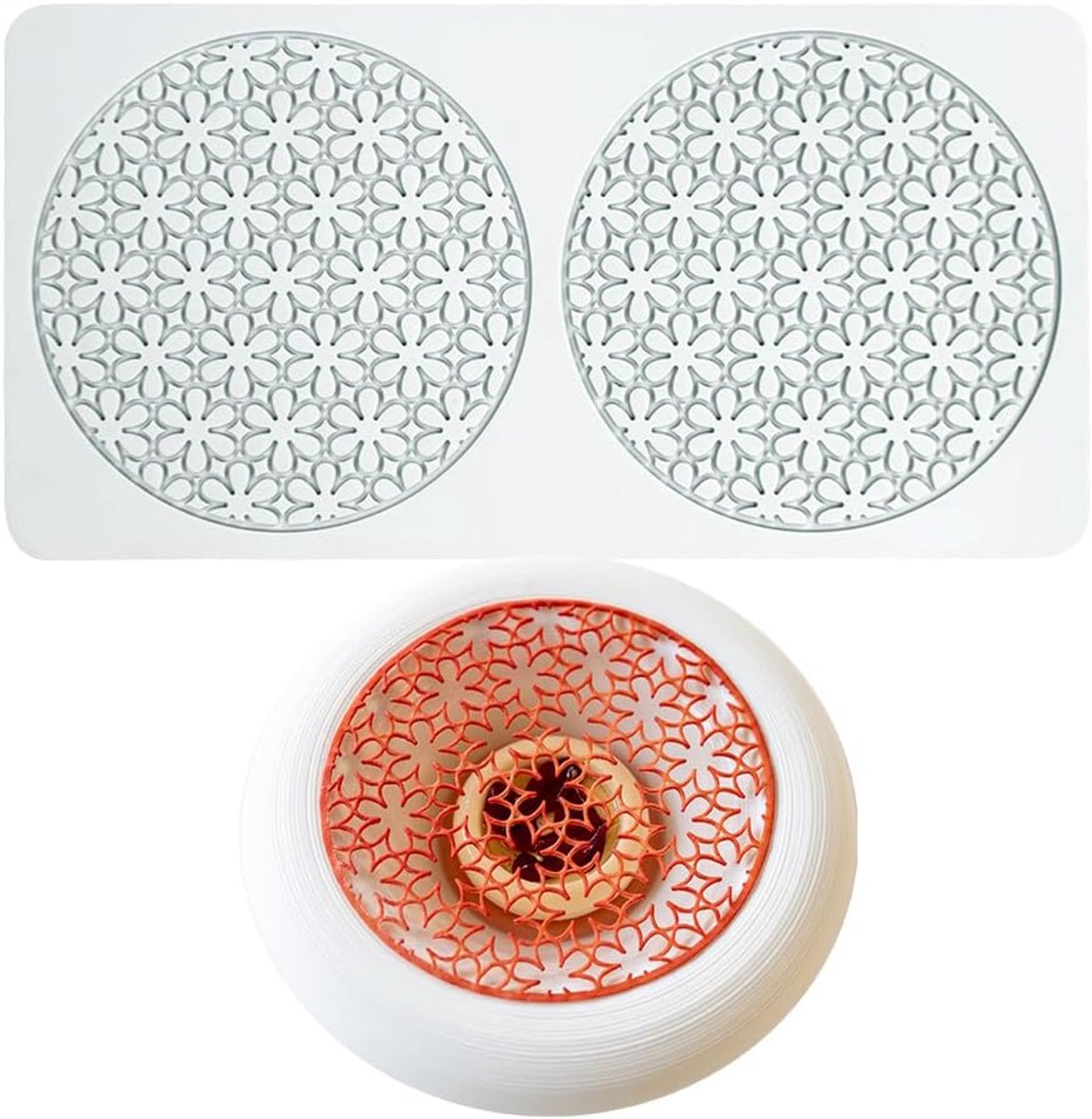 Lace Mold, Silicone Lace Fondant Molds, Sugar Craft Impression Mold Edible Cake Molecular Cuisine Decorating, 2 Holes Broken Flower Net