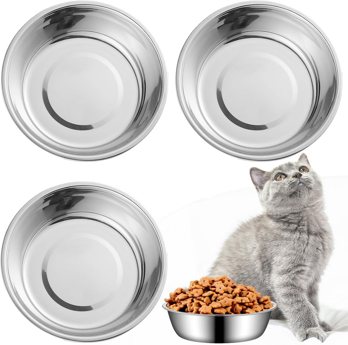 3 stuks roestvrijstalen kommen kattenvoerbak metalen hondenkommen ondiepe huisdierschotel verdikte metalen hondenkommen vervanging basic kattenkommen voor kleine middelgrote grote honden en
