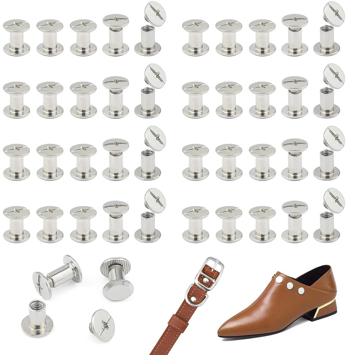 Schroefklinknagels, 85 stuks, M5 x 8 mm, schroeven, lederen klinknagels, metalen klinknagels, chicago-schroeven, voor lederen portemonnee, decoratie, boekbinderij (zilverkleurig)