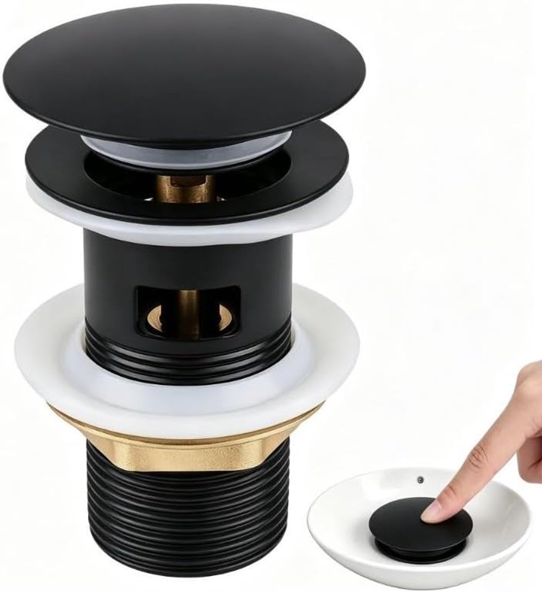 Wastafel, universele afvoergarnituur POp-Up anti-blokkering, 1 1/4 inch afvoer Click-Clack afvoerventiel, afvoergarnituur met overloop, wastafelstop, eenvoudige reiniging