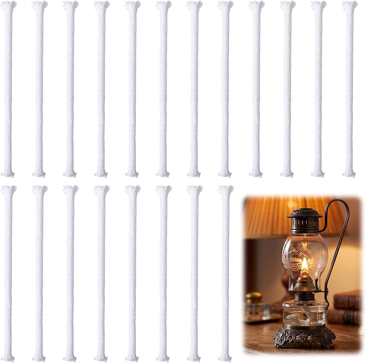 20 stuks 6 mm lont voor olielampen, katoenen lont, reservelont (15 cm)