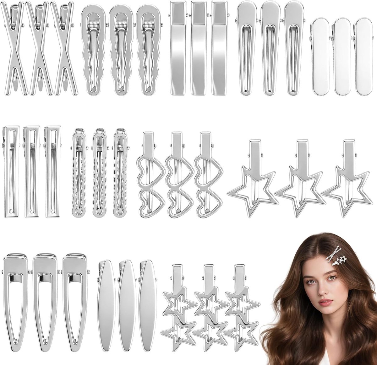 Haarspelden, zilver, 12 stijlen, metalen haarspelden voor dames, minimalistische geometrische ster, haarspelden, klein, haarclipset voor meisjes, vrouwen, hoofddeksels