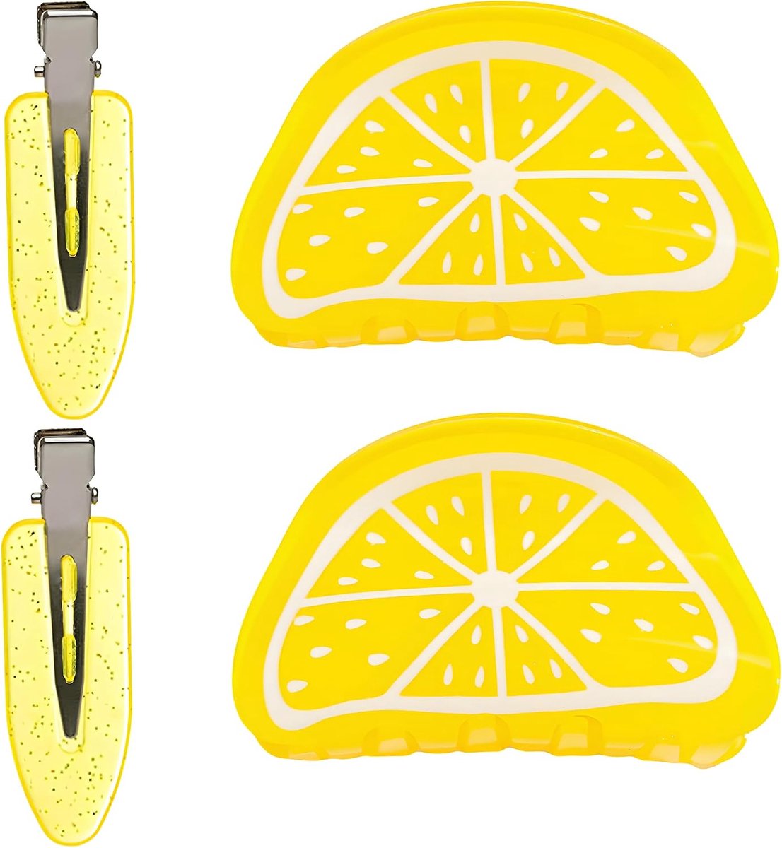 Haarspeldenset (2 groot + 2 klein) – citroendecoratie & antislip voor dik haar en bloemig accent, perfect voor Hawaïparty, dagelijks gebruik, ideaal voor vrouwen, bruidsfeesten