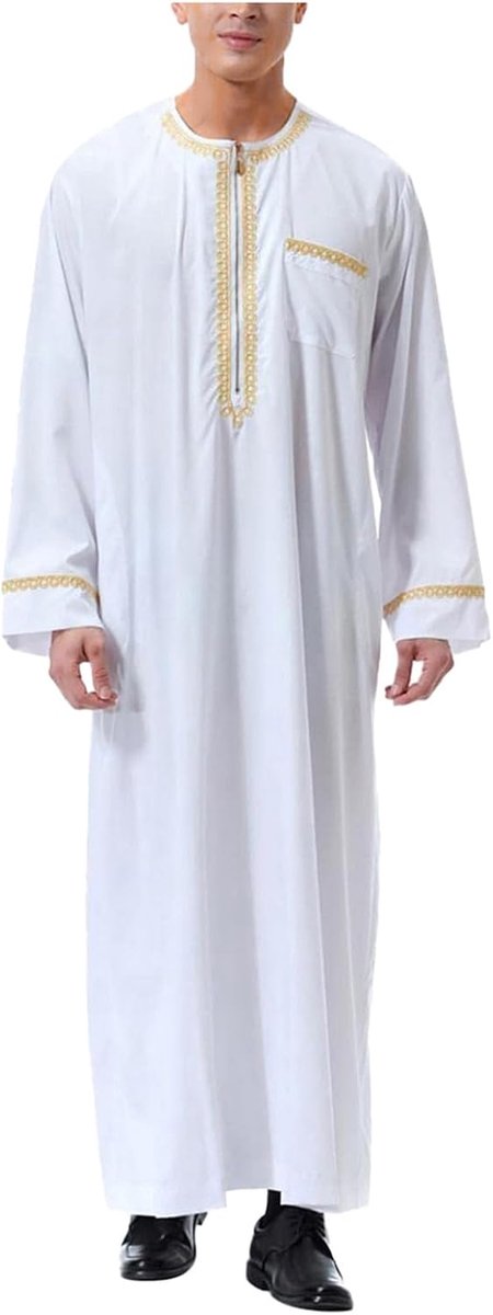 Heren thobe kaftan lange mouwen islamitische abaya moslim met zakken gebedskleding robe lang Arabisch linnen A28