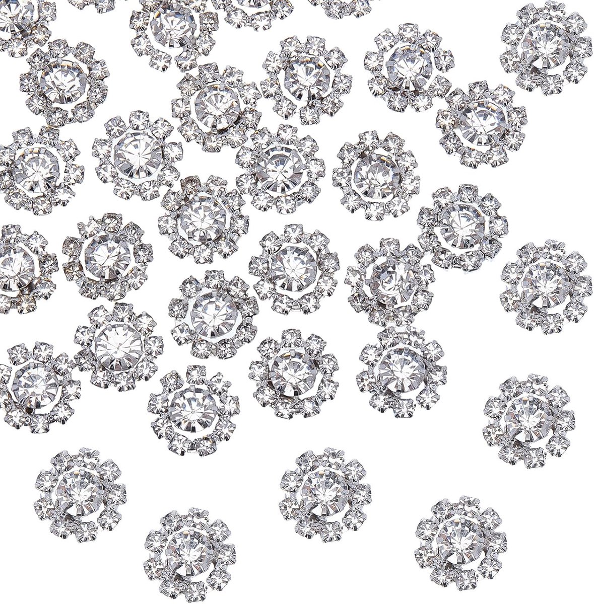 Knopen strass zilver platte rug knoop versierd met glinsterende kristallen bedels in bloemenvorm voor kleding jeans vrije tijd creatieve blazers broeken jassen