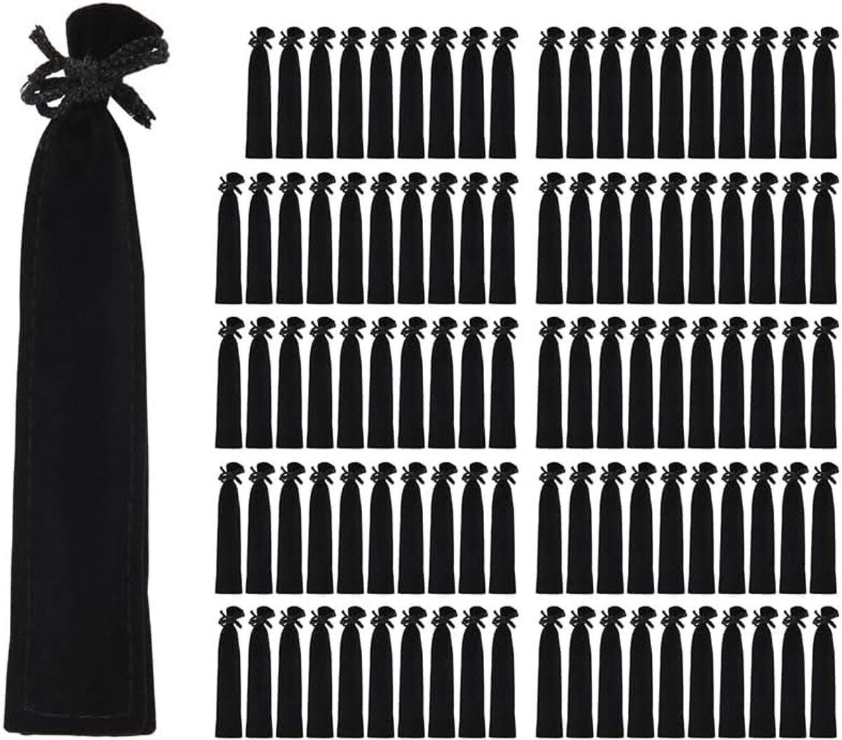 100 stuks fluwelen etui met trekkoord, pennenzak, fluwelen trekkoord, pennenetui, zwarte verpakking, hoes voor potlood, balpen, vulpen