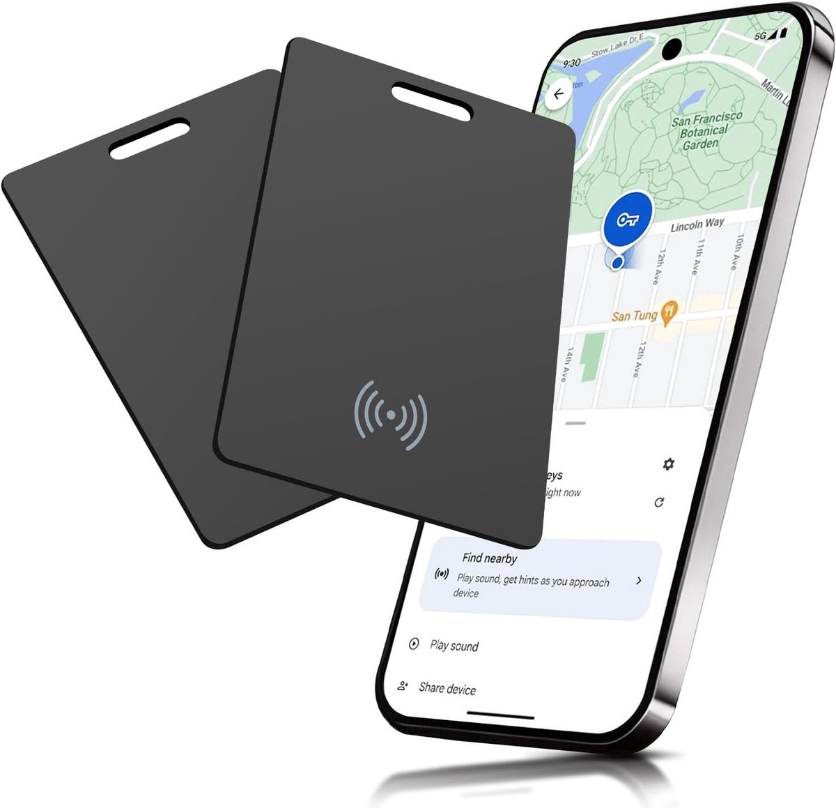 2 stuks portemonnee tracker voor Android, draadloos oplaadbare smart tracking kaart, dunne portemonnee trackerkaart compatibel met Google Mijn apparaat vinden app (alleen Android), zwart