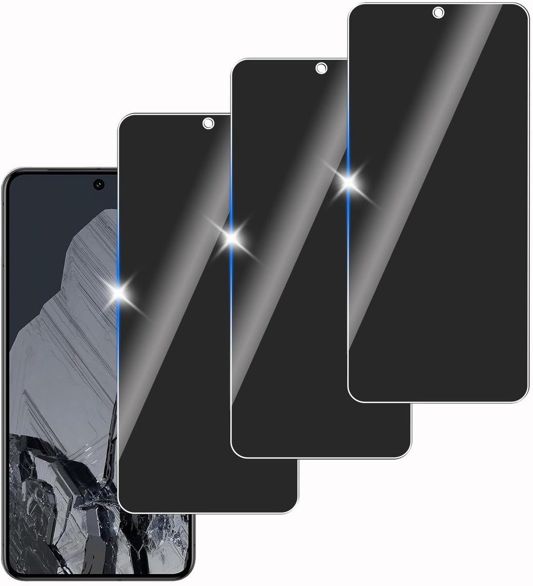 3 stuks anti-spion gehard glas voor Google Pixel 8 Pro, beschermglas voor scherm, bubbelvrij, hardheid 9H, eenvoudig te installeren, krasbestendig