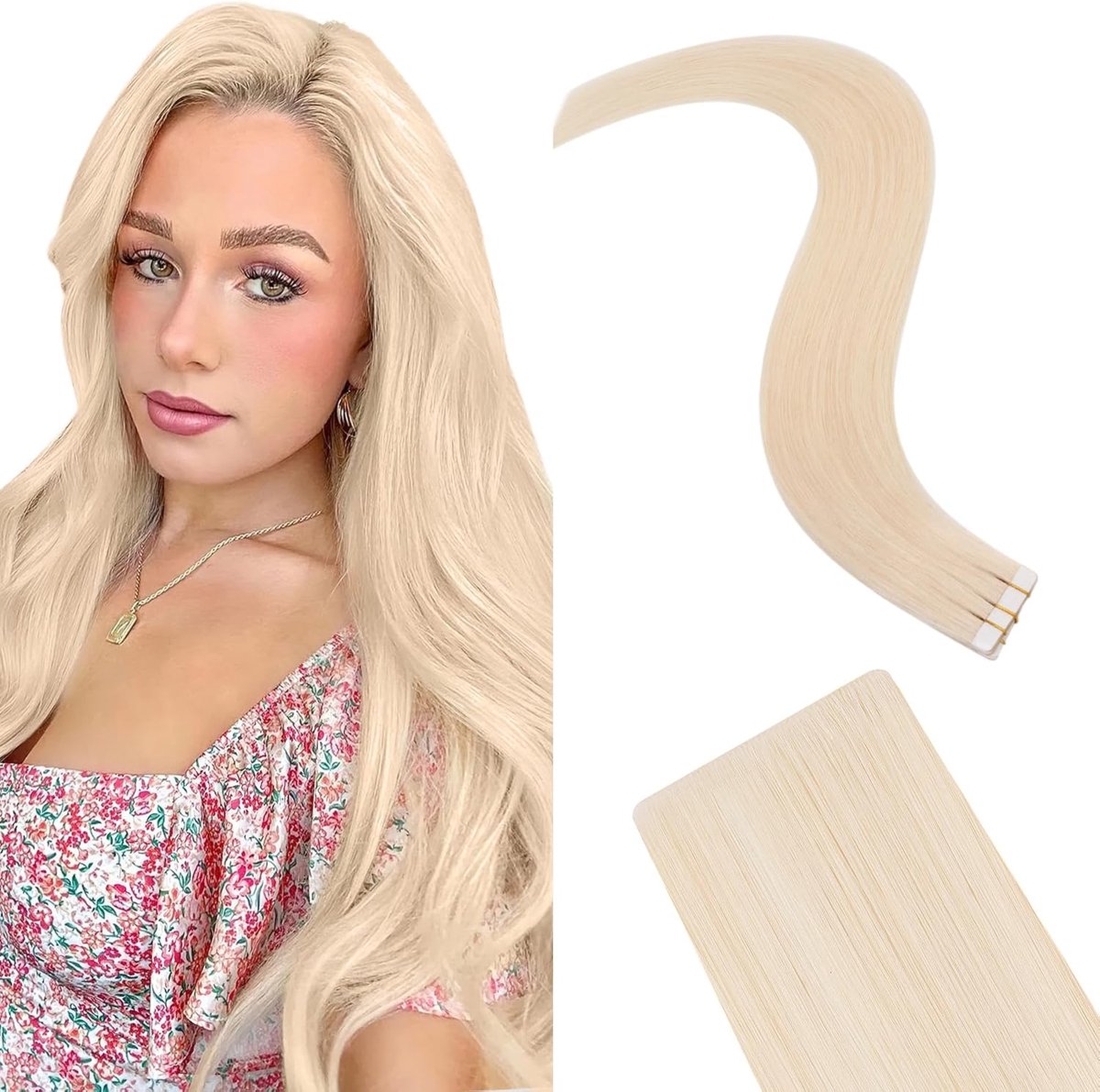 Onzichtbare tape-in extensies, echt haar, tape-in extensies, echt haar, 10 stuks, 20 g, onzichtbare haarverlenging, menselijk haar, gebleekt blond, 35 cm