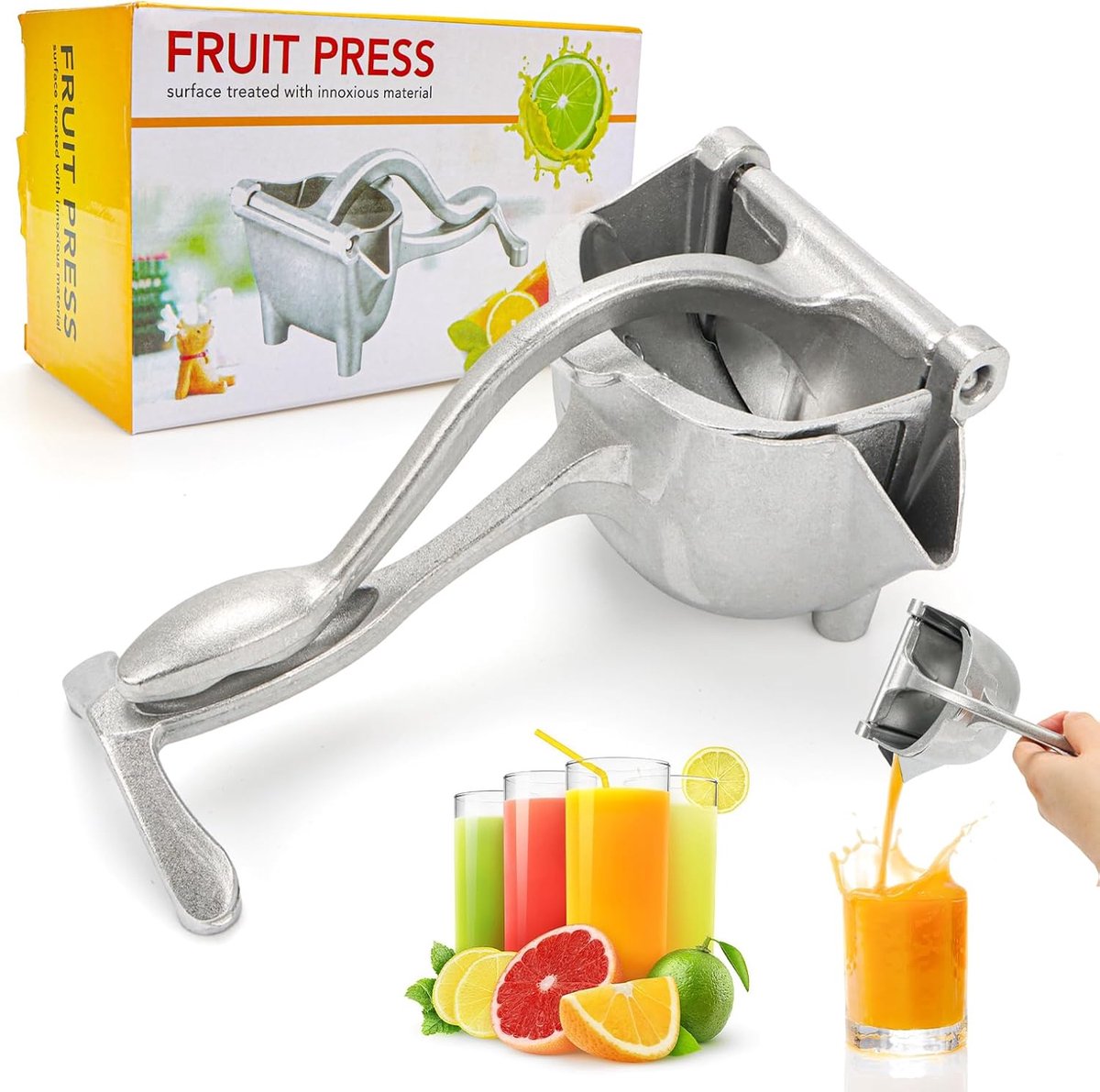 Handmatige citruspers van roestvrij staal, citruspers voor citroenen, sinaasappels, granaatappel, snelle sapextractie