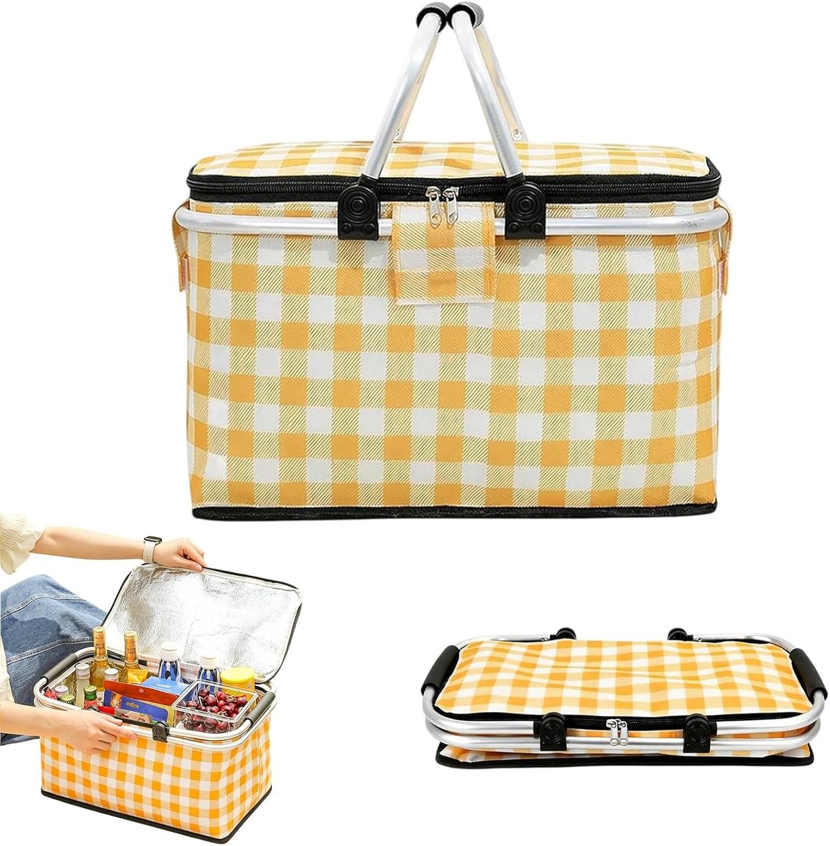 Vouwbare Koeltas met Rits en Deksel, 25 L - Handige Winkelmand voor Picknick, Reizen en Boodschappen