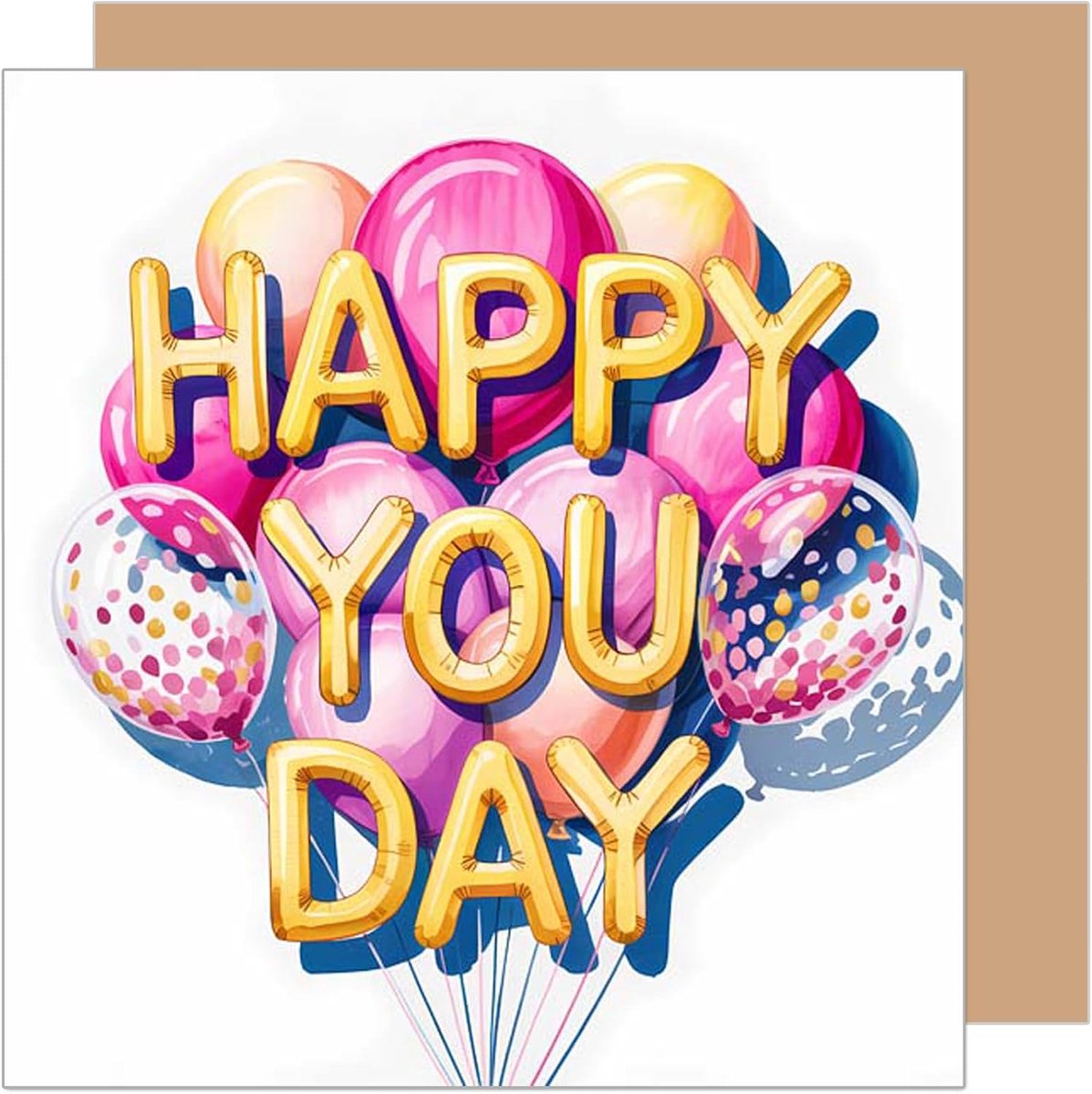 Seidel Premium vierkante verjaardagskaart met envelop. Wenskaart voor verjaardag Happy Birthday kaart met Engelse tekst man vrouw tiener ballonnen (GQ447 SW025)