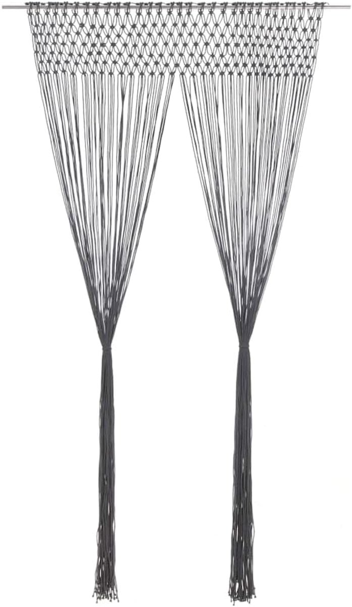 Gordijn, antraciet, 140 x 240 cm, van katoen, katoengaren, ruimteverdeler, deurgordijn, raamgordijn met lussen, wasbaar, decoratief