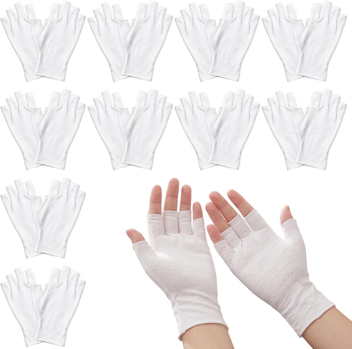 10 Paar Witte Vingerloze Katoenen Handschoenen