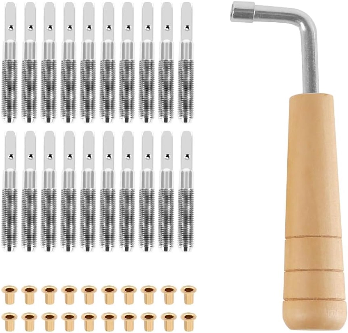 20 stuks stempennen en 20 stuks klinknagels met L-vormige stemsleutel voor harp, kleine harp, muzieksnaarinstrument, harpinstrumentaccessoires, harpset