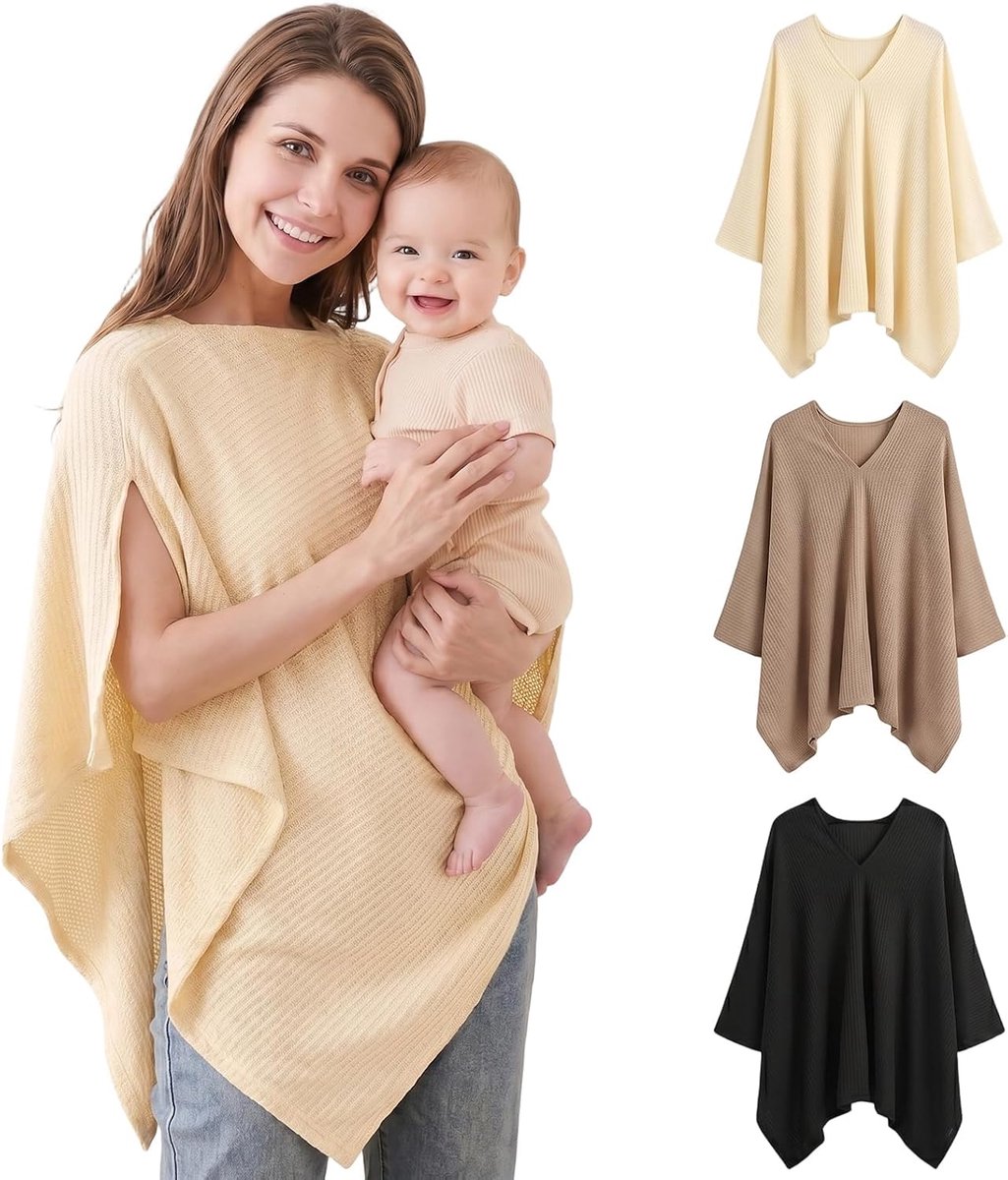 Voedingsdoek voor onderweg, Voedingsschort Ademend, Voedingsponcho 360° Privacy, Multifunctionele Borstvoedingscover & Kinderwagenhoes (Ivoor)