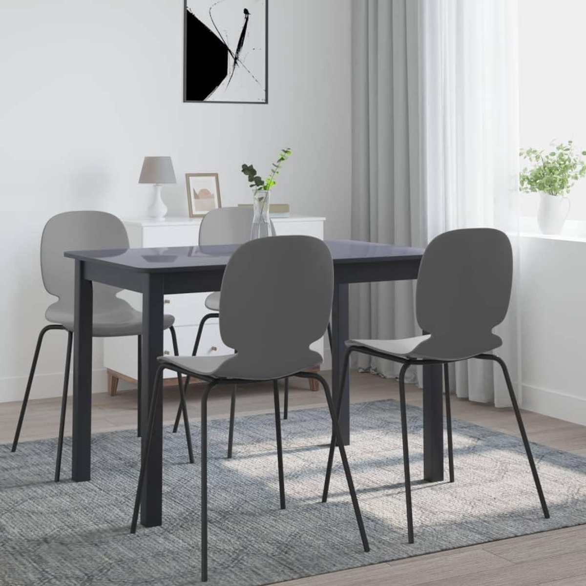Eettafel, zwart, 114 x 71 x 75 cm, rubberhout, massief, stabiele tafel, eenvoudig te monteren, voor eetkamer, keuken, met MDF-plaat