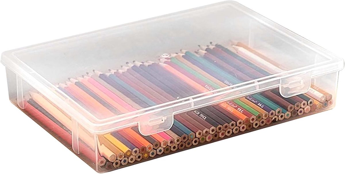 Plastic opbergdoos, plastic potlooddoos met klikdicht deksel, organizer voor briefpapier, pennen, potloden, cosmetica, make-upborstels, sieraden en kleine kantoorbenodigdheden (L)