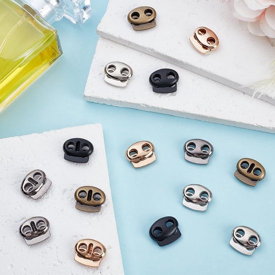 40 Stuks 4mm Gat Lente Koord Sloten 5 Kleuren 2 Gaten Schakelt Metalen Einden Stopper Lente Koord Vergrendeling Clips voor Trekkoord Broek Joggingbroek Rugzak Tent Touw Touw Spanner DIY — afbeelding 5