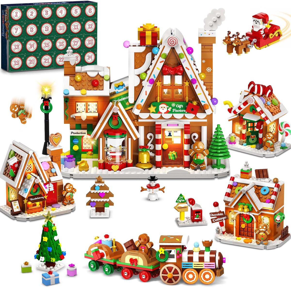 INSOON Peperkoekhuis Adventskalender Bouwpakket 2026 – 2097 Delen – LED – 3,6mm Mini – 24 Dagen Kerst Spleegoed voor Volwassenen & Kinderen 12+