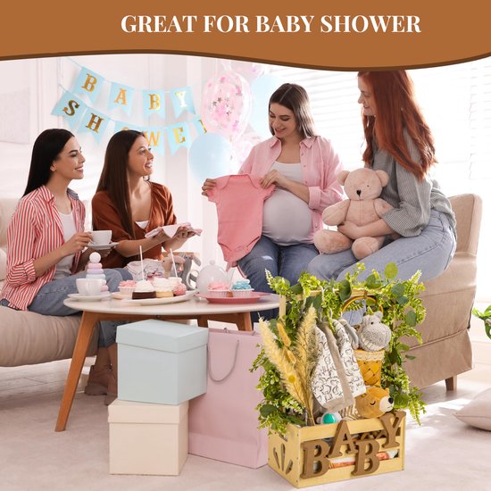 Houten opbergkrat voor baby - Babykamer krat met handvat - Opbergmand voor baby shower cadeaus en newborn spullen - Welkomstcadeau voor nieuwe ouders (exclusief hangers) — afbeelding 5