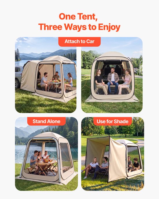 VEVOR Campingtent, 182,88 X 182,88 cm, Pop-Up Tent voor de Achterklep van een SUV, Draagbare Partytent voor 4-6 Personen met Draagtas, Zijwanden van Gaas, voor Kamperen, Tuinieren en Buitenactiviteiten, Beige — afbeelding 4