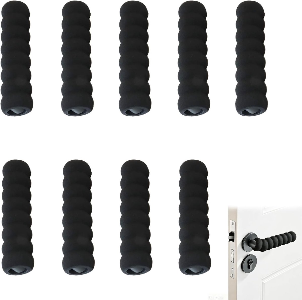 Siliconen deurknopbeschermers - Set van 9 zwarte handvatbeschermers van 13,5 cm voor extra bescherming en grip