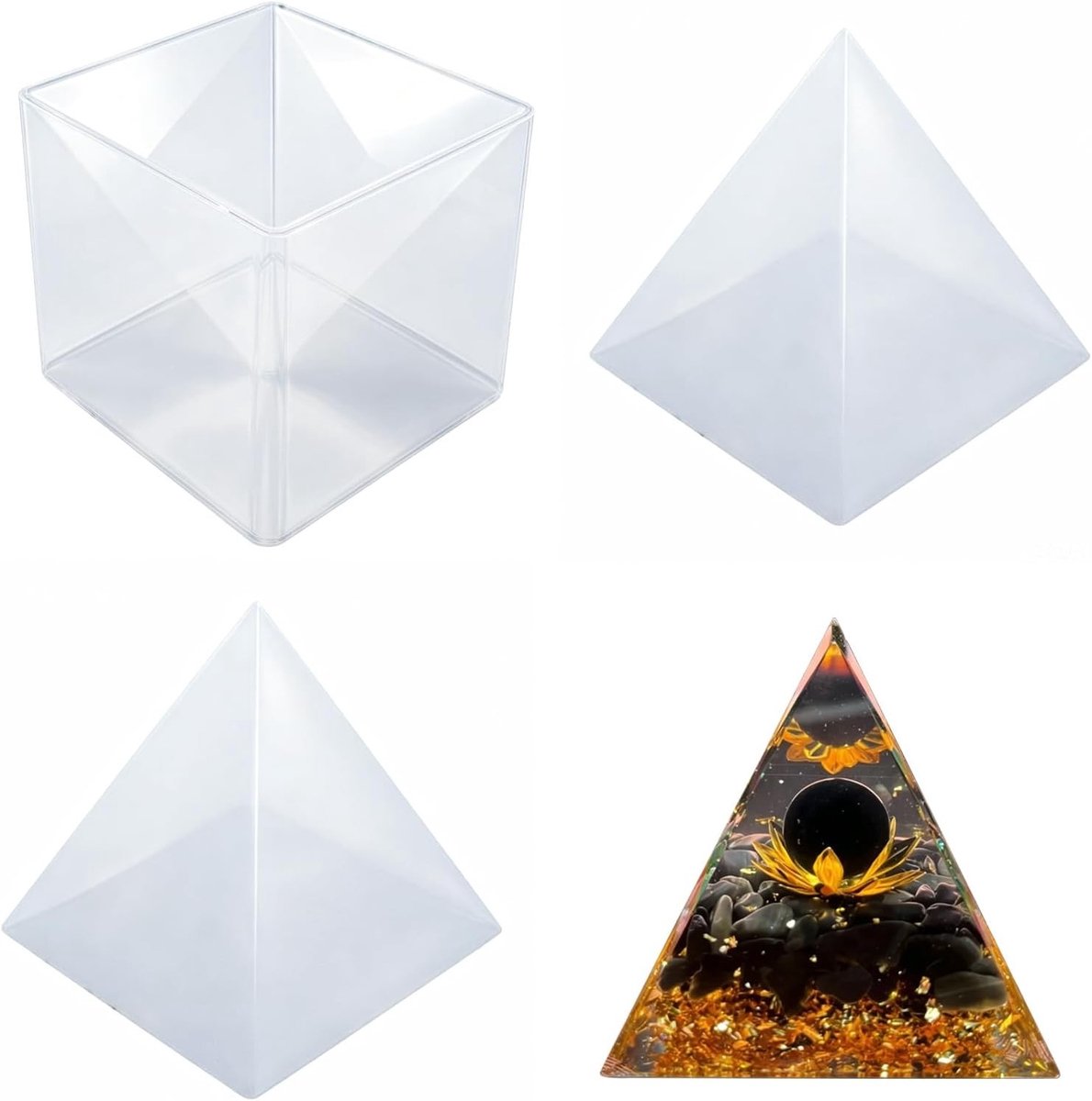 Set van 2 siliconen mallen voor het maken van piramidevormige orgonite, ideaal voor creatief knutselen en resin projecten