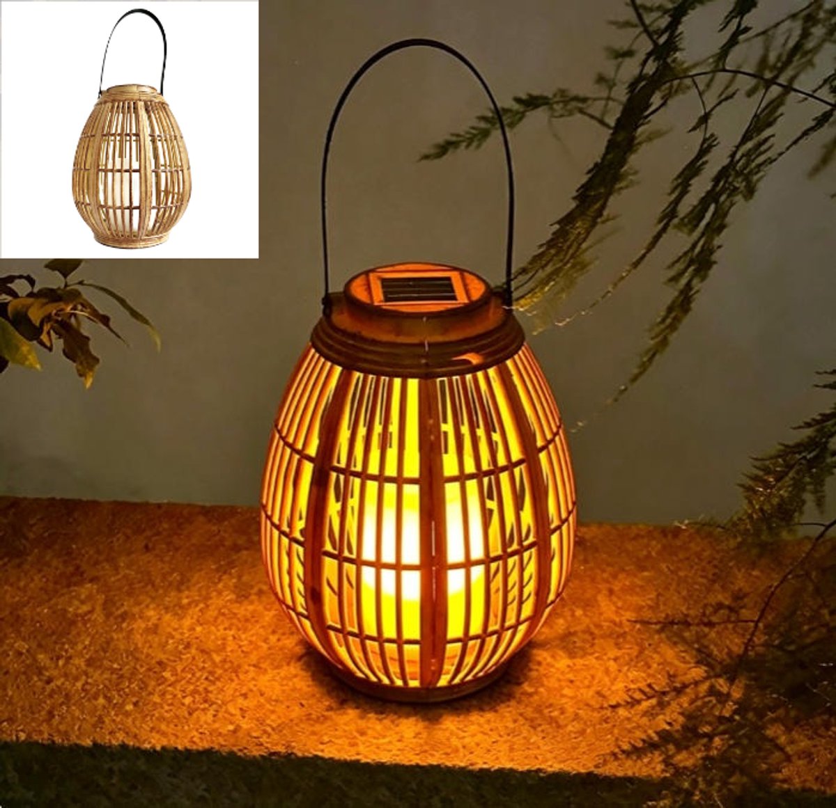 Flintry Solar Tuinverlichting Rattan Beige - Tuinverlichting op Zonne Energie- Buitenlamp Tuinbeeld - Tuinlantaarn met Dag/Nacht Sensor - Verlichting voor Buiten - Lantaarn Tuin