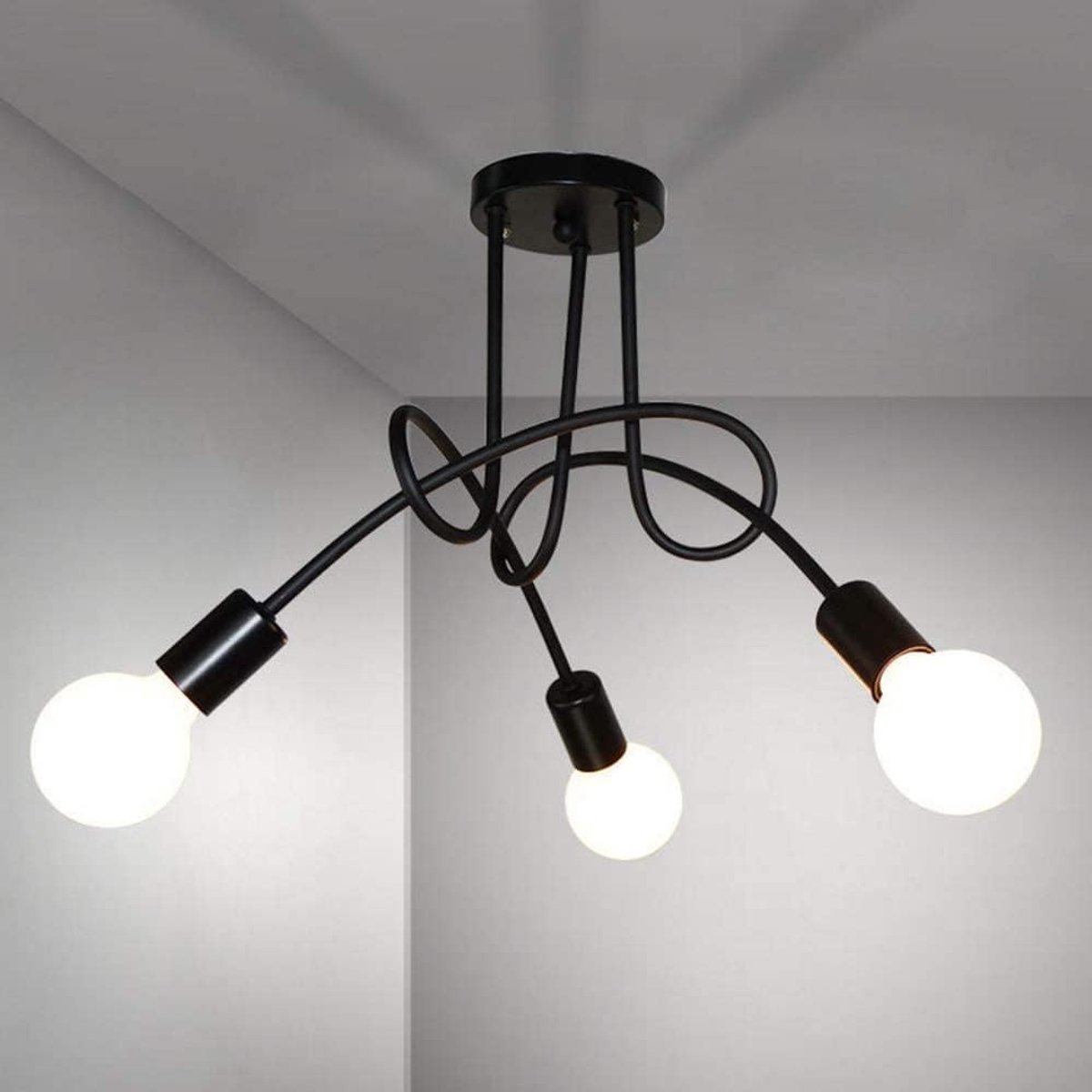 plafondlamp, hanglampen van ijzer, vintage, E27, zwart, 3 lampen voor in de woonkamer, slaapkamer, keuken of het restaurant, diameter 55 cm (gloeilamp niet inbegrepen)