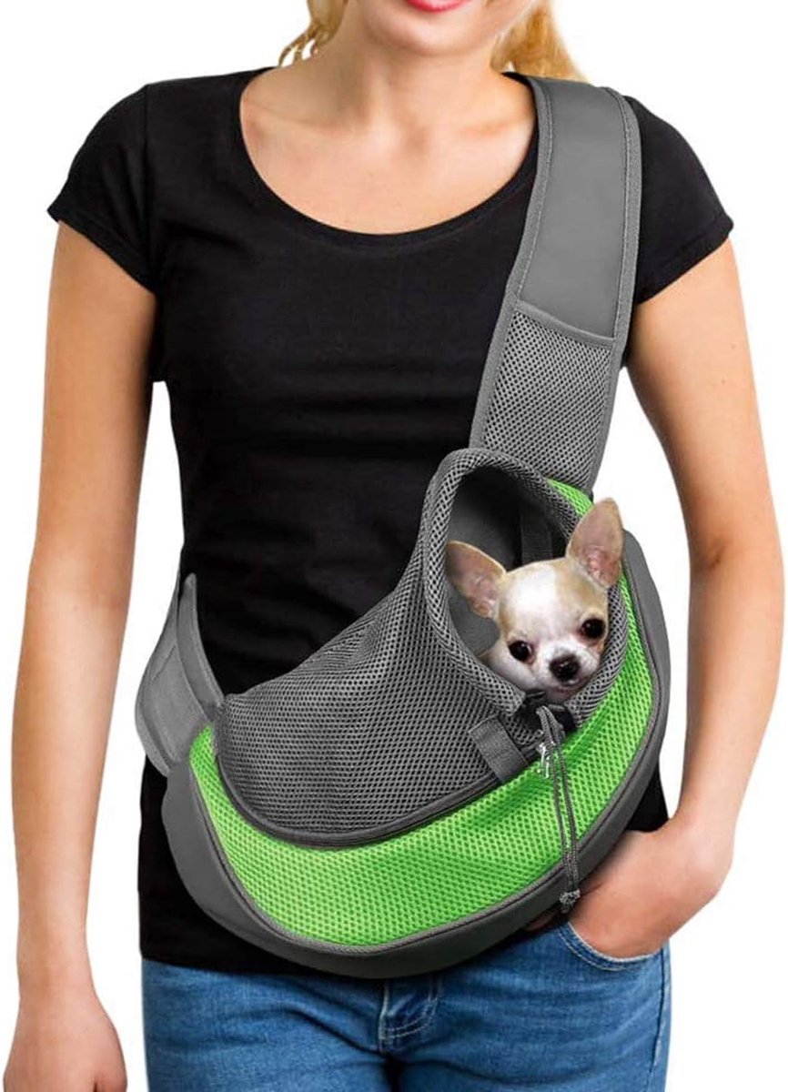 hondendraagtas voor puppy's ofwel handsfree kattendraagtas, met mesh, verstelbare gevoerde schouderriem, geschikt voor huisdieren; met zak en kraaghaak; huisdierveiligheidsdrager voor dagelijks wandelen of in de metro, maat L