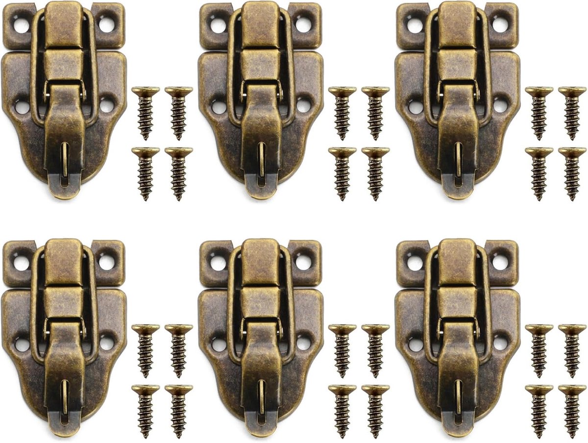 Stijl Box Toggle Latch, 6STKS Antiek Toggle Catch Latch Klem Antiek Metalen Eendsnavel Hasp Latch Catch met Montageschroeven, voor Box Koffer Houten Kast, Lock Box Gereedschap