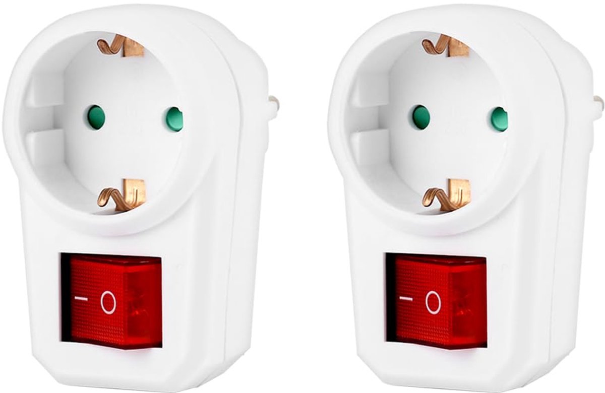 Elektrisch stopcontact met Schuko-schakelaar - 2-polig wit - energiebesparend - ruimtebesparend met tussenstekker - ShopVlot