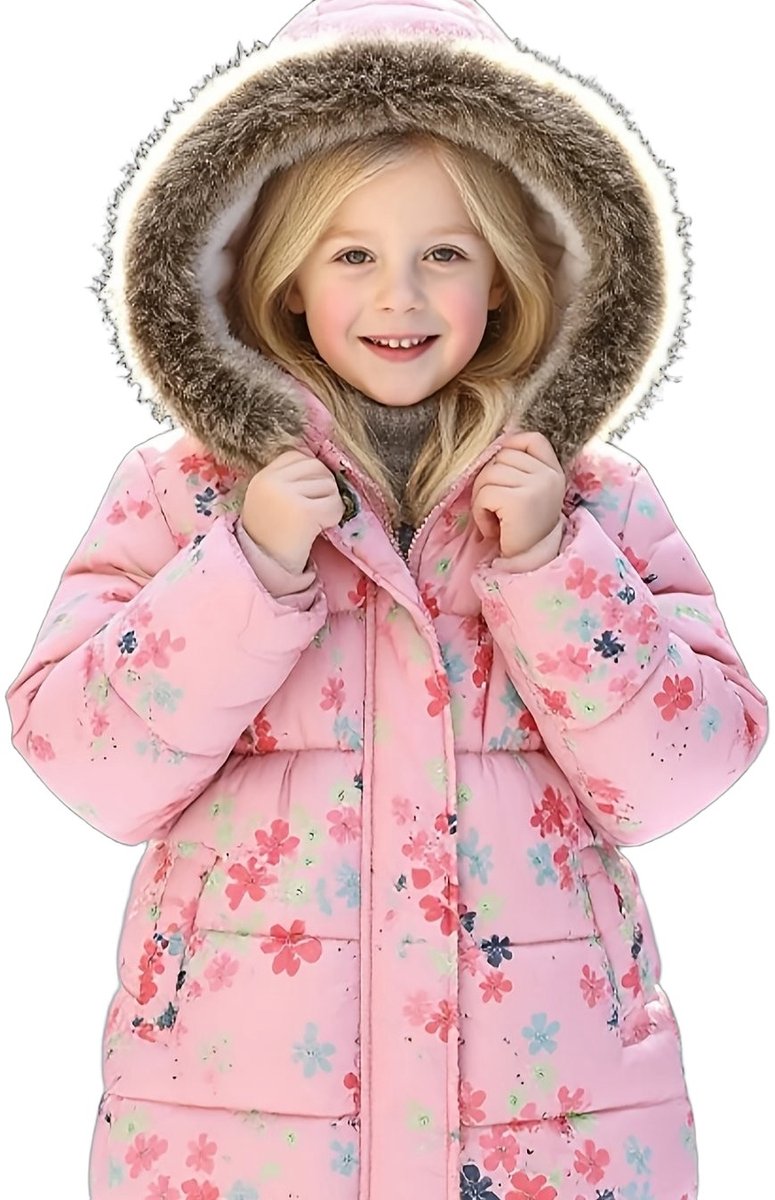 Currero Winterjas Parka Meisjes Lange Jas Meisje Wintermantel Overjas Gewatteerd Waterdicht Winter Stijlvol Mantel Kinderen 7-8 Jaar Camellia Zacht Poeder