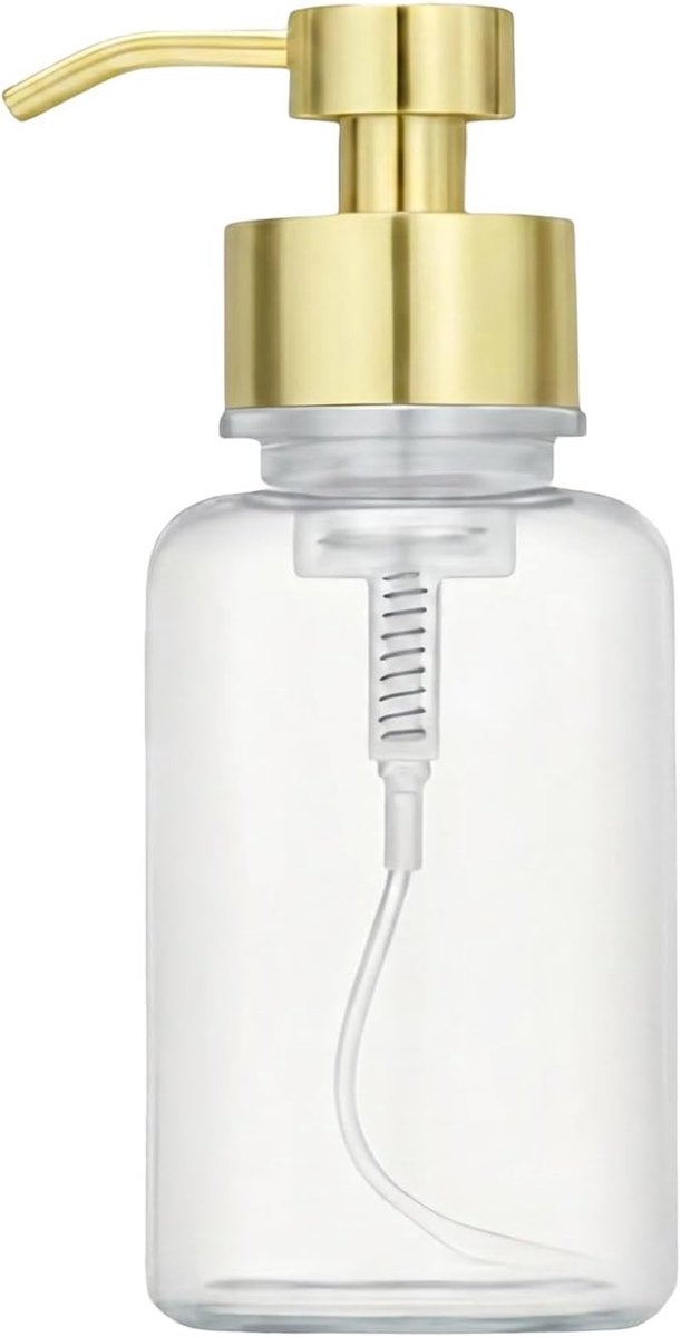Transparante Glazen Zeepdispenser van 250ml met Gouden Pomp - Herbruikbare Lotion Dispenser voor Handzeep, Keuken en Badkamer Decoratie