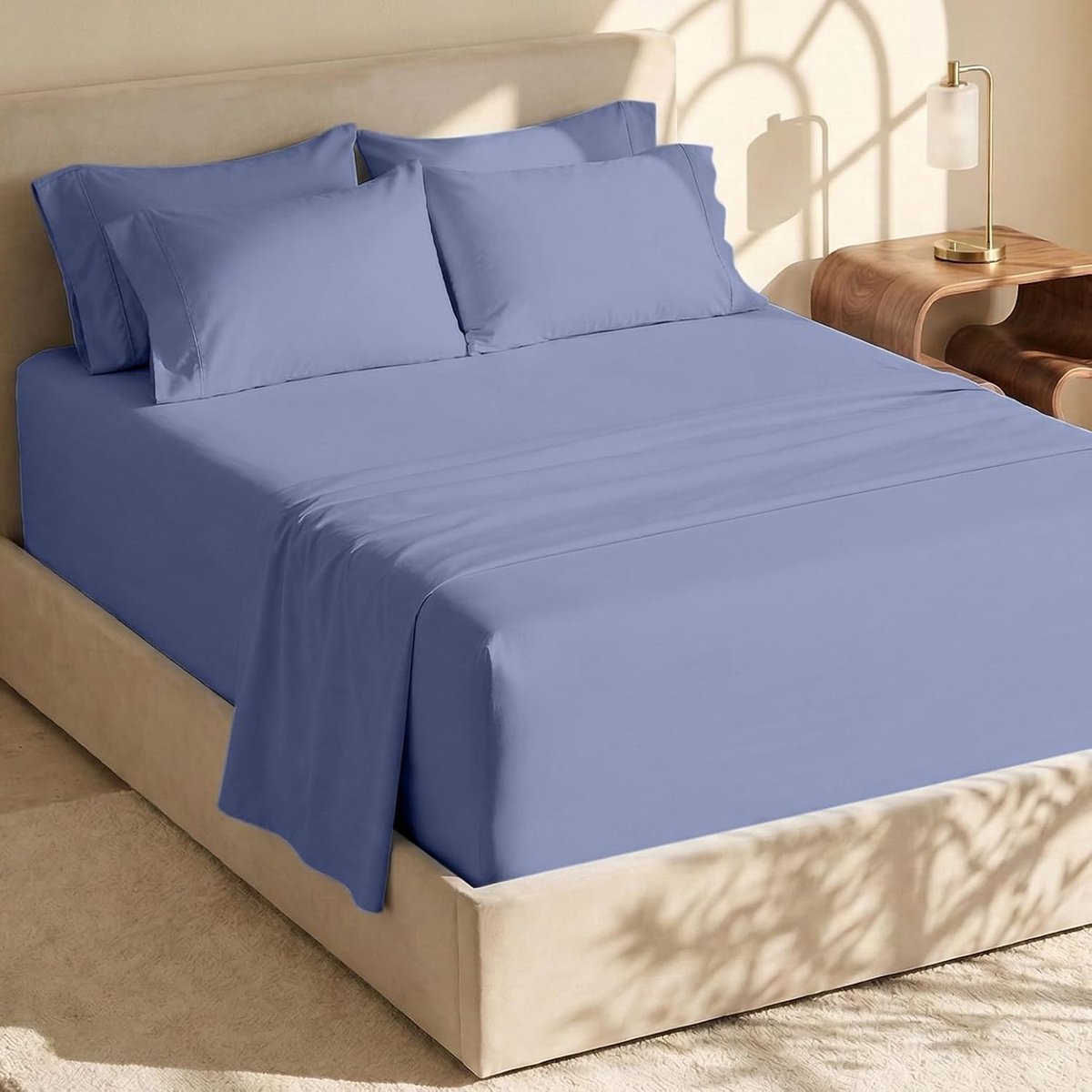 & Harbor Queen lakensets met extra hoge hoeken - geschikt voor matras 45-61 cm diep - extra diepe omslag - 6-delige queensize - Queen - Staalblauw